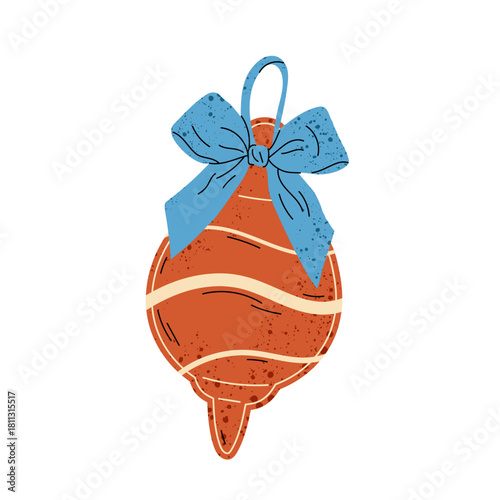 Gingerbread cookie Christmas tree decoration. Homemade festive sweets. Flat illustration gingerbread with bow.