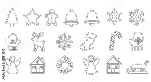 Christmas Cookie Cutter Shape Vector Set – Holiday Line Art Icons Collection for Design and Crafts
