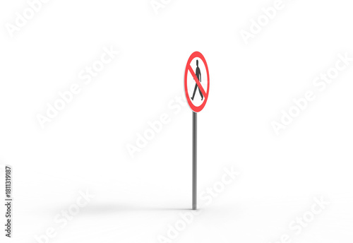 no crossing road sign angle view with shadow 3d render