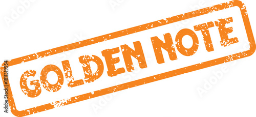 Distressed orange rectangular stamp featuring Golden Note lettering on a clean white surface