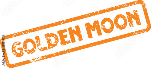 Distressed orange rectangular stamp featuring Golden Moon lettering on a clean white surface