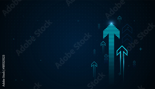 Glowing blue arrows move upward in sync, capturing the essence of data-driven success. Multiple neon arrows surge upward, growth and rising Charts Concepts