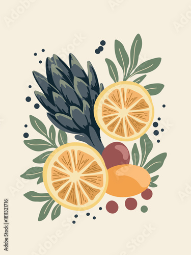 charming artichoke artwork cute flat vegetable style