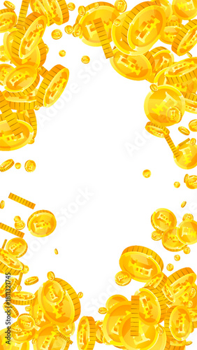 Swiss franc coins falling. Gold scattered CHF