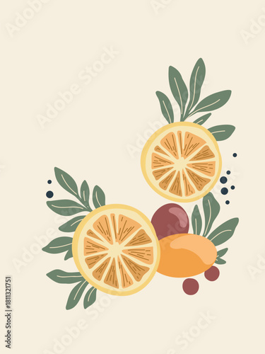 cute flat citrus slices colorful fruit artwork concept