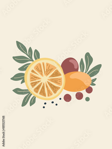 fresh citrus slices vector flat minimal colorful artwork