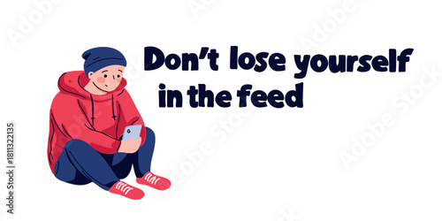 motivational quote banner flat vector illustration don't lose yourself in the feed