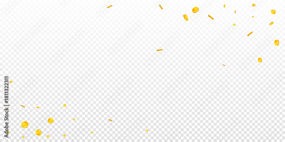 Fototapeta premium Chinese yuan coins falling. Scattered gold CNY