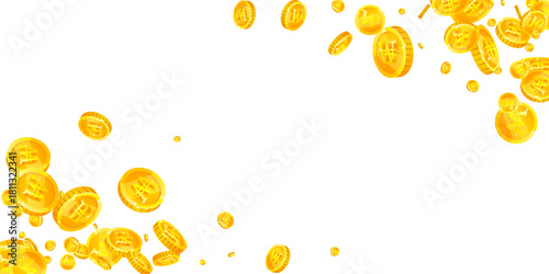 Korean won coins falling. Scattered gold WON