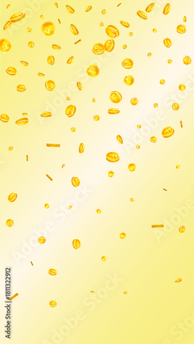 Swiss franc coins falling. Gold scattered CHF