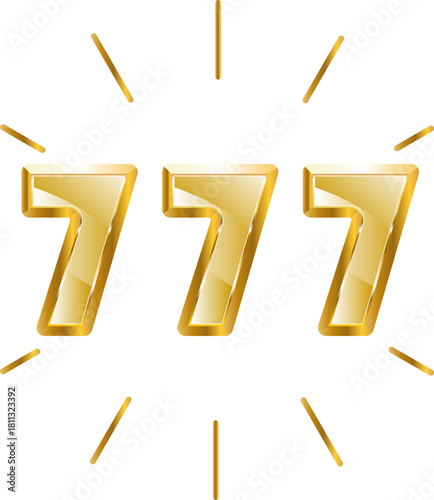 777 gold icon. Isolated on transparent background.