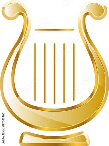 Lyre gold icon. Isolated on transparent background.