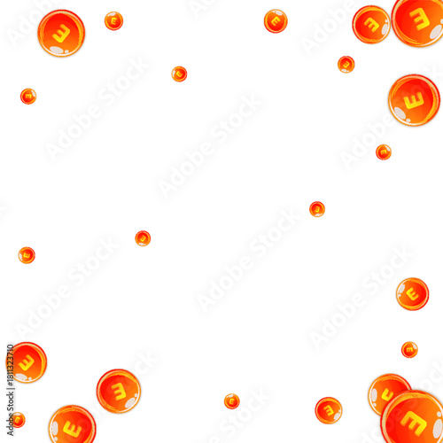 Vitamin E round capsules scattered randomly.