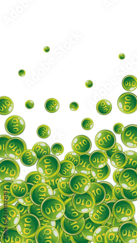 Vitamin Q10 round capsules scattered randomly.