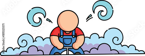 Pixel Art Character Wearing Blue Overalls and Red Shirt Emitting Blue Smoke