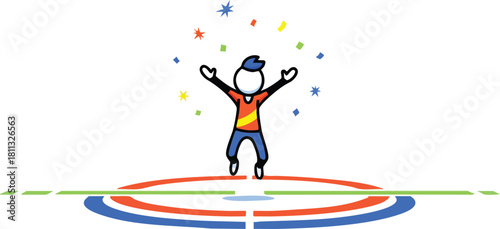 Joyful Child Jumping With Arms Raised Amidst Falling Confetti And Colorful Party Streamers