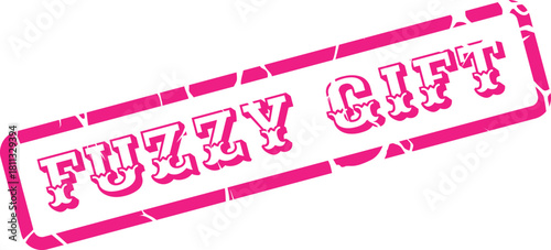 Pink Fuzzy Gift Distressed Rubber Stamp for Present Themed Messaging and Tags