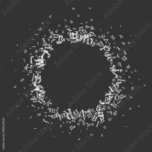 Scattered letters of latin alphabet. White chalk