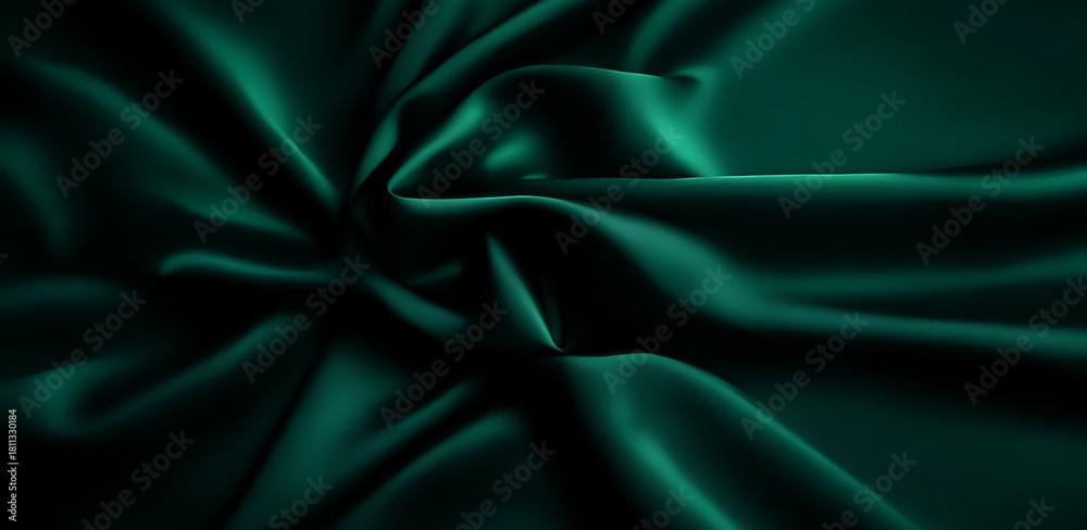 Obraz premium Premium satin cloth texture for business. Luxurious cold dark blue fun british racing emerald green silk fabric with elegant, flowing drapes and soft sheen. Sleek bedding, sheet. Shiny folds