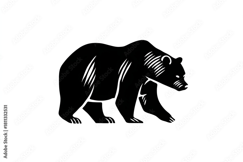 Obraz premium Black bear silhouette illustration walking on white background