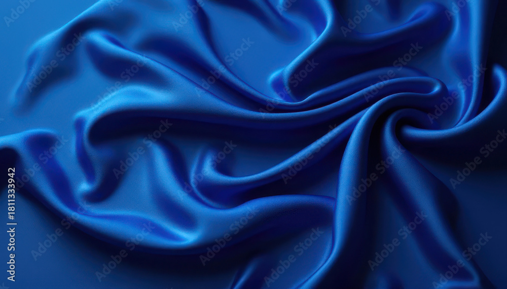 Obraz premium A rich blue fabric is elegantly draped and twisted, displaying soft folds and a lustrous sheen.