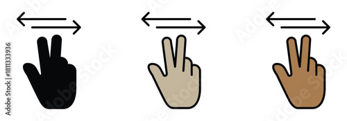 Pinch to zoom icon set, digital touch gestures, multi touch technology, user interface control, black, beige and brown color hands, easy adjustment