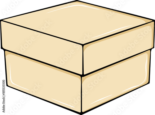 Square paper box. For packaging goods and materials for the postal services, design element. Simple vector color illustration with outline in hand drawn style isolated on white