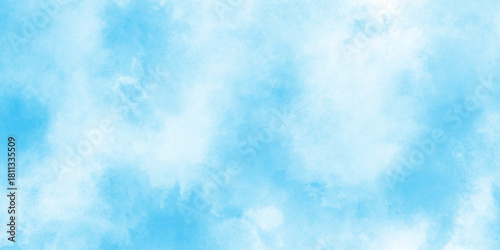 Abstract white and blue color frozen ice surface design, creative brush painted aquarelle light sky blue background, Soft cloud in the sky background.abstract blue sky watercolor vintage water color.