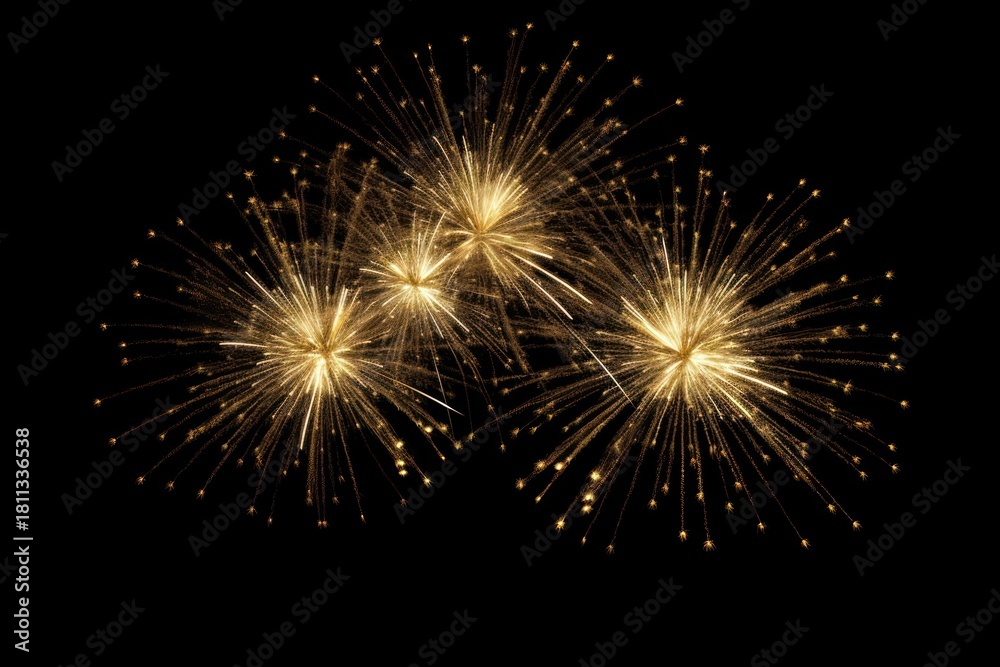 Obraz premium Golden fireworks burst night