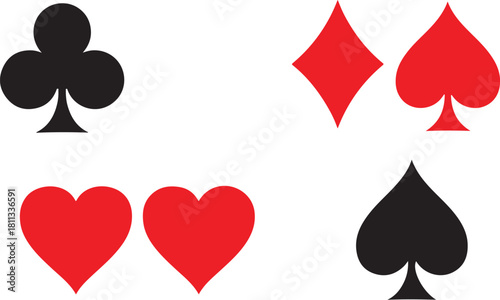 Playing card suits: hearts, diamonds, clubs, and spades on white background