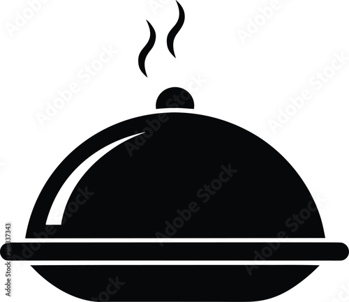 Covered serving dish with steam vector icon on white background