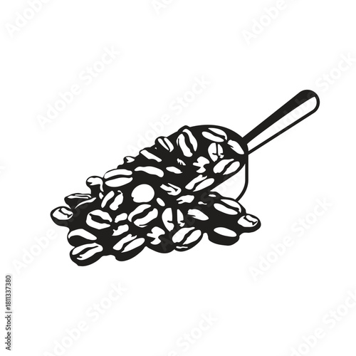 ☕ Black and White Coffee Beans and Scoop Illustration