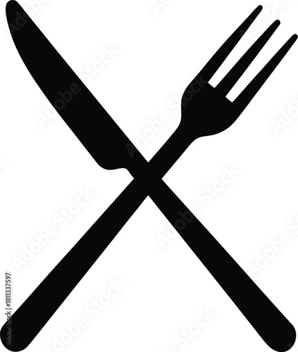 Crossed fork and knife vector icon on white background