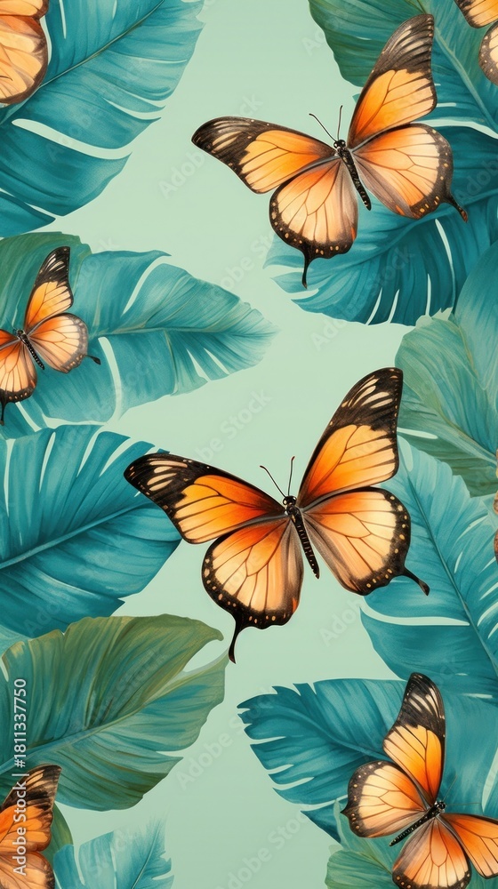 Obraz premium Wallpaper blue butterfly invertebrate painting graphics.