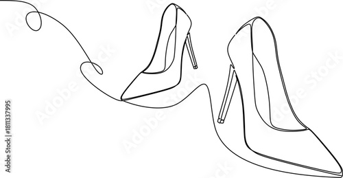 Continuous line drawing. Pair of Women's shoes with high heels. Vector illustration.