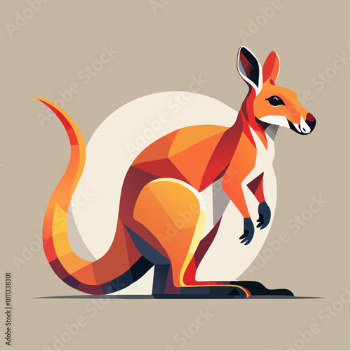 A vibrant orange kangaroo depicted in a modern low-poly vector graphic style on a neutral background