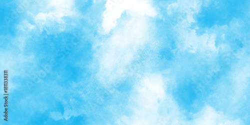 Abstract white and blue color frozen ice surface design, creative brush painted aquarelle light sky blue background, Soft cloud in the sky background.abstract blue sky watercolor vintage water color.