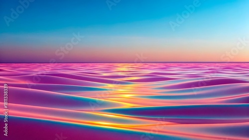 Colors blend in serene waves at sunset over a tranquil ocean landscape