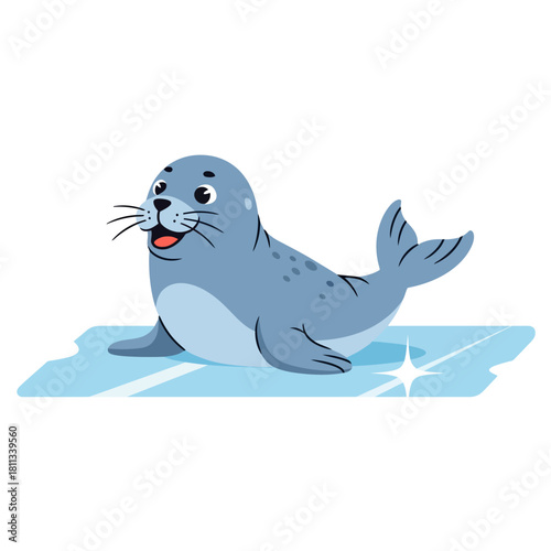 Cute Cartoon Seal Resting on a Bright Ice Floe in the Arctic Wilderness