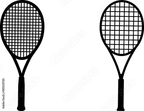 tennis racket design set, line style, black and colored. editable vector eps 10
