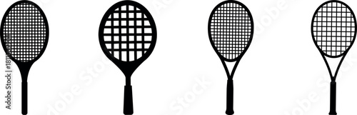 Tennis racket vector icon black classic illustration.