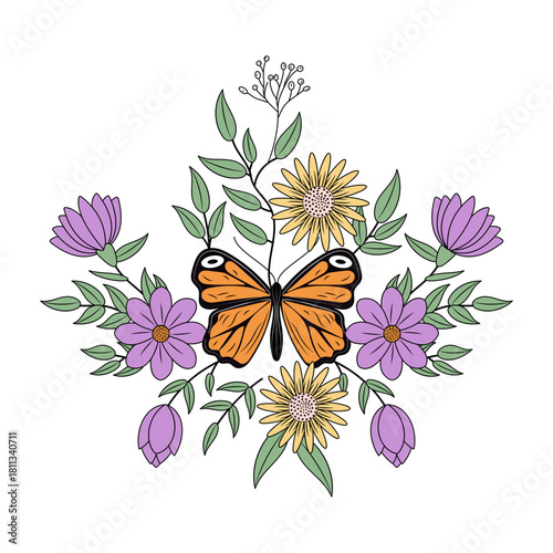 A vintage style illustration depicting monarch