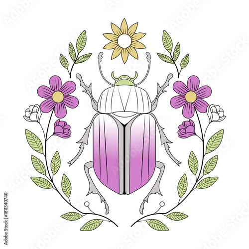 A vintage style illustration representing crystal beetle