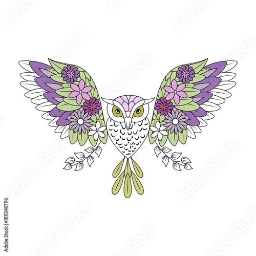 A vintage style illustration showing owl