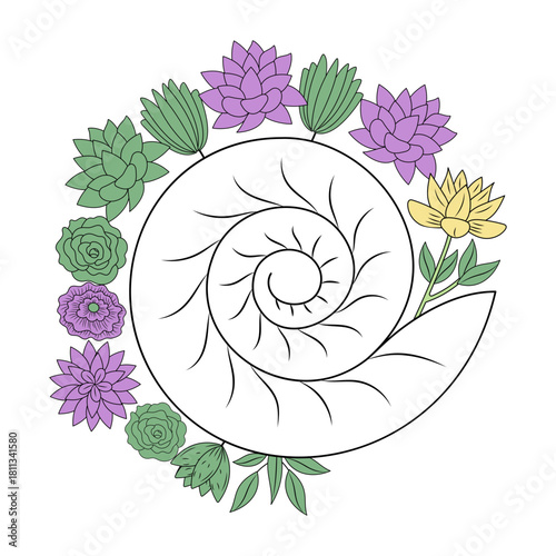 A vintage style illustration depicting spiral shell