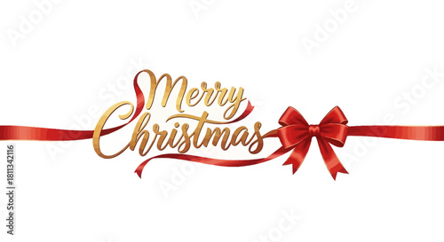 Festive Wishes Merry Christmas with Elegant Ribbon and Golden Script
