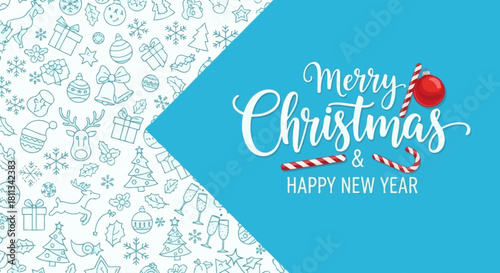 Festive Christmas and New Year Greeting with Holiday Icons