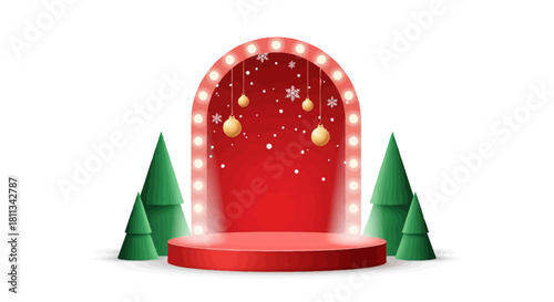 Festive Stage Christmas Product Display with Trees and Baubles
