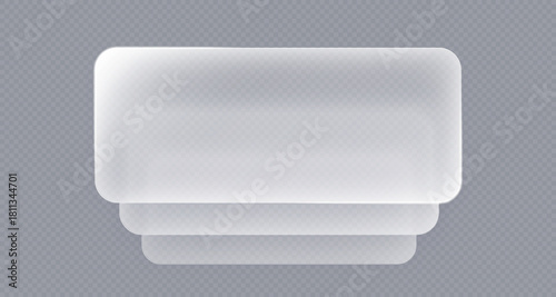 Liquid glass push button, 3d light frame banner set, glass panel for mobile and web app, tech board frame in futuristic style. Light png banner stack with glow effect, vector illustration.