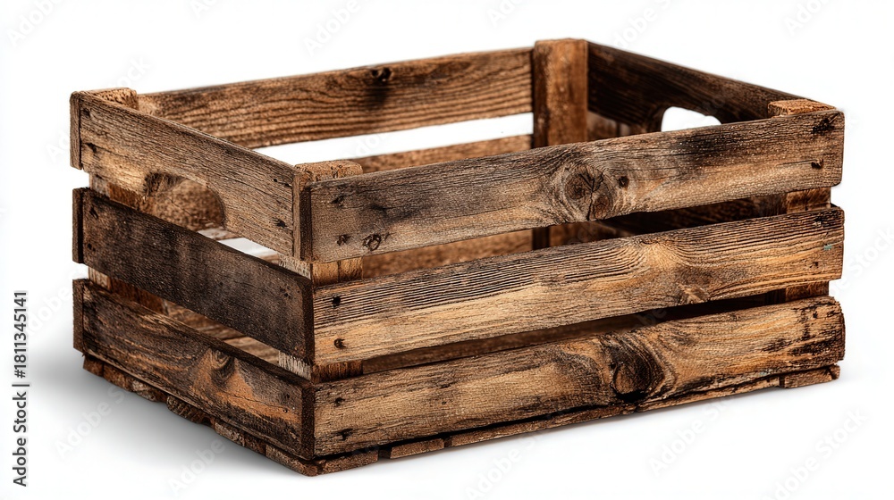 Fototapeta premium Rustic wood crate isolated on white background